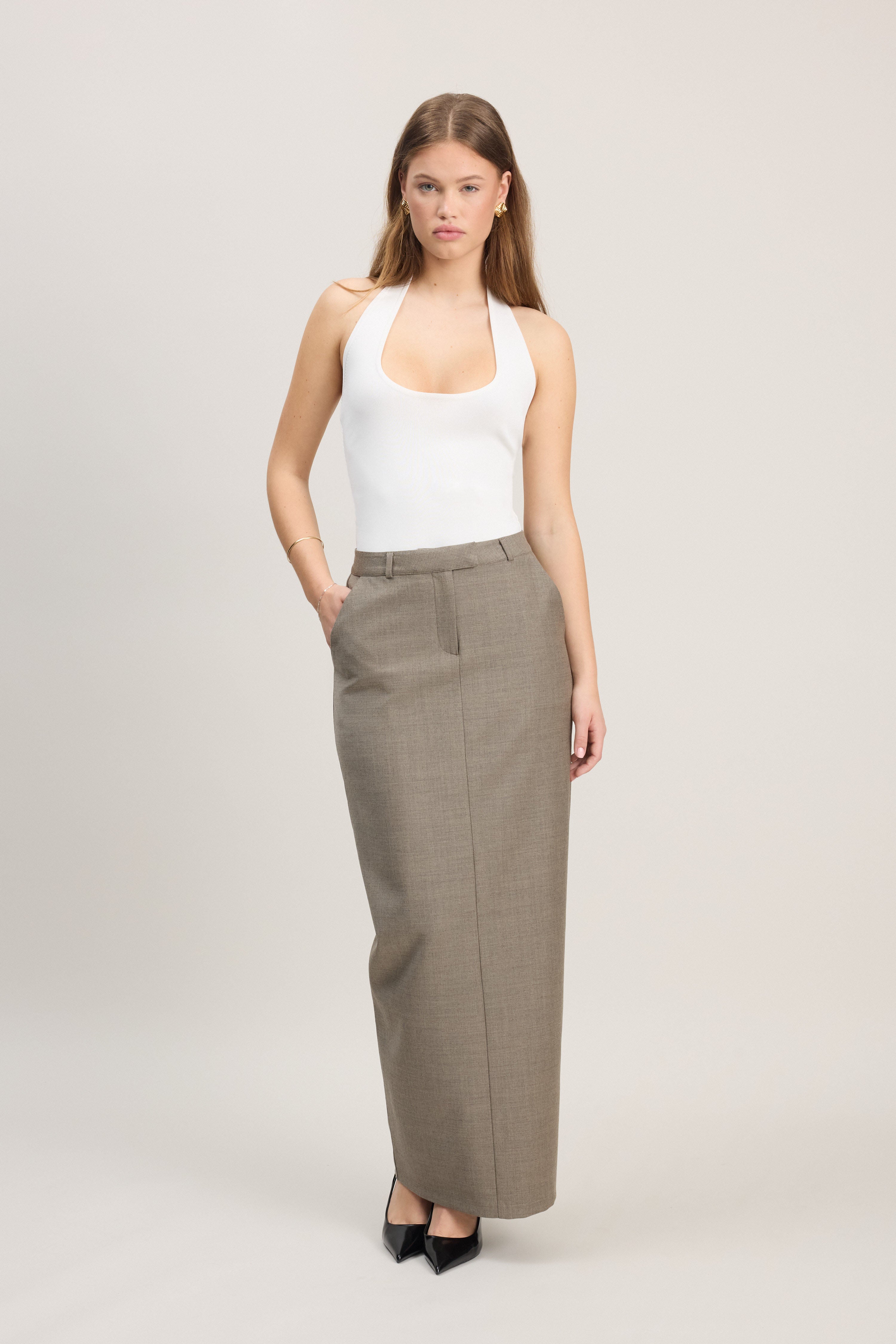 Grey tailored pencil skirt best sale