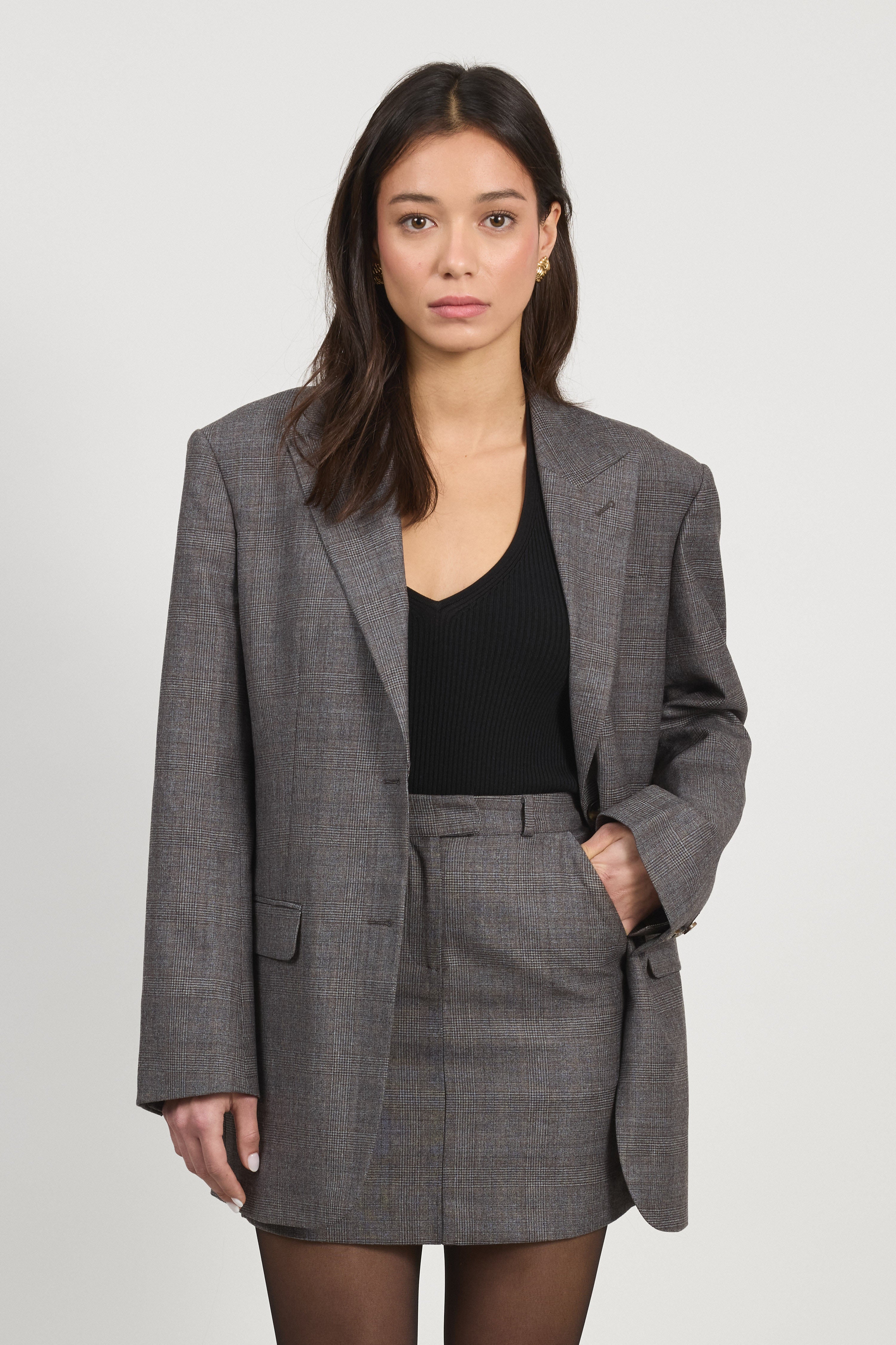 Checked Oversized Suit Jacket