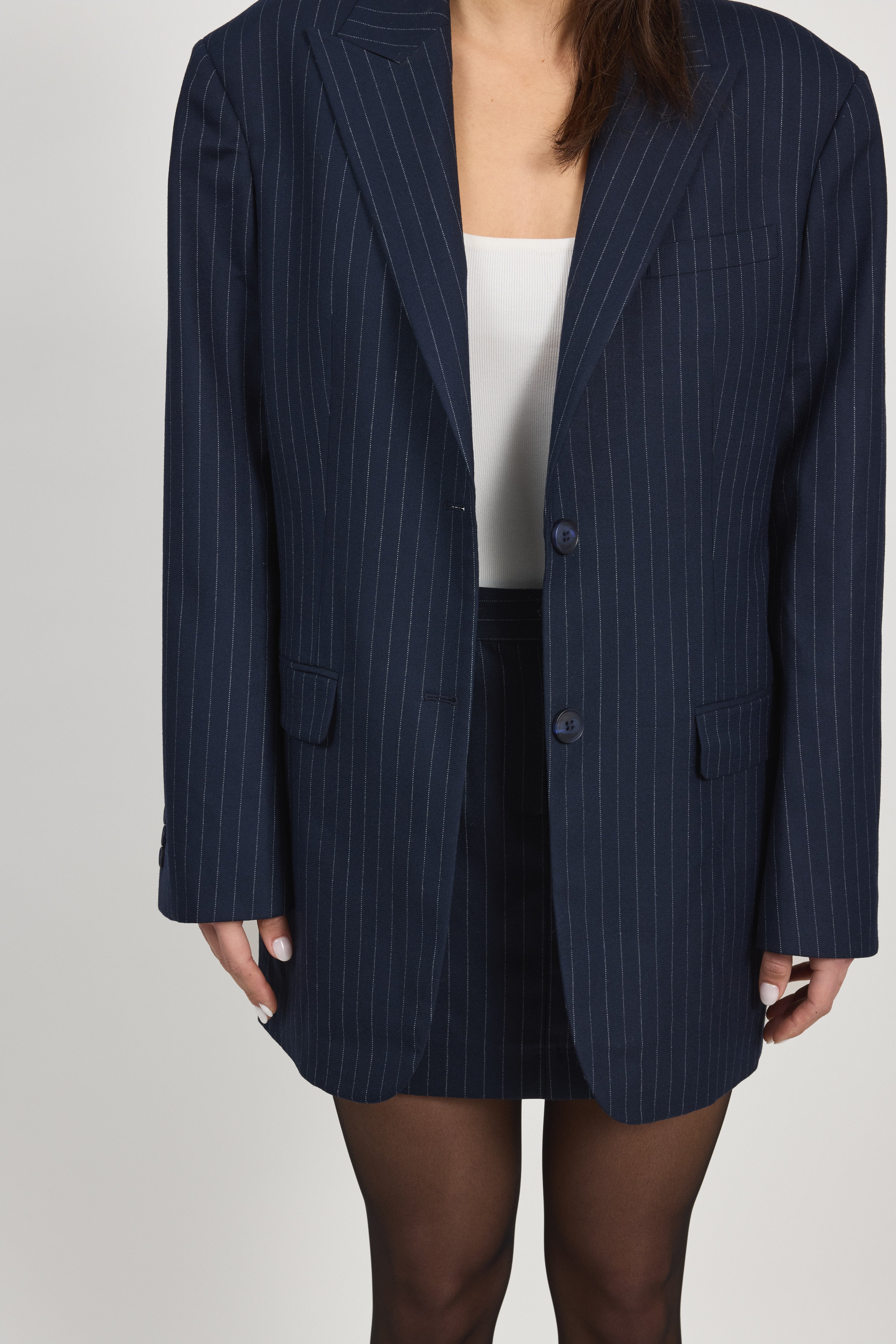 Navy Pinstripe Boyfriend Jacket