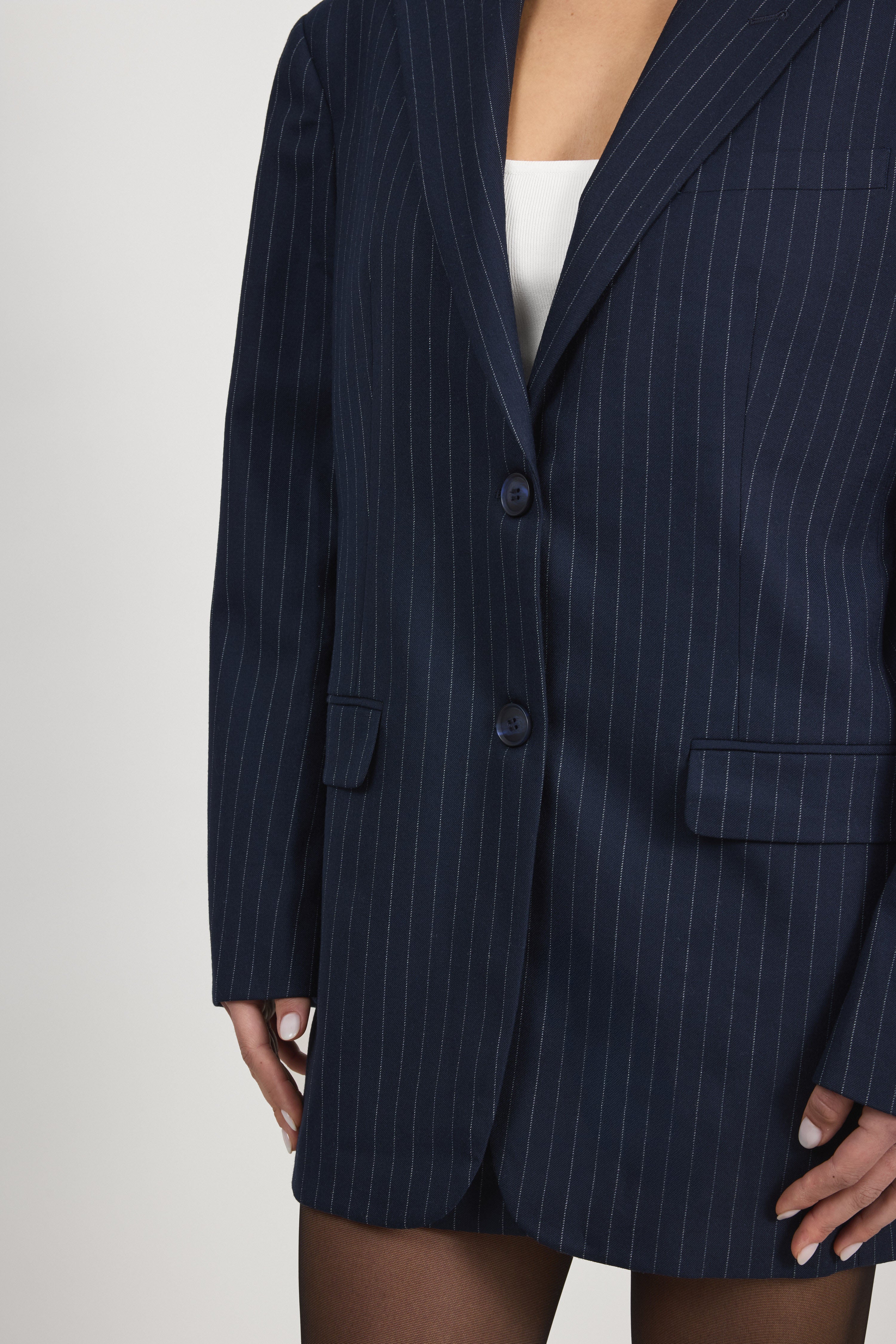 Navy Pinstripe Boyfriend Jacket