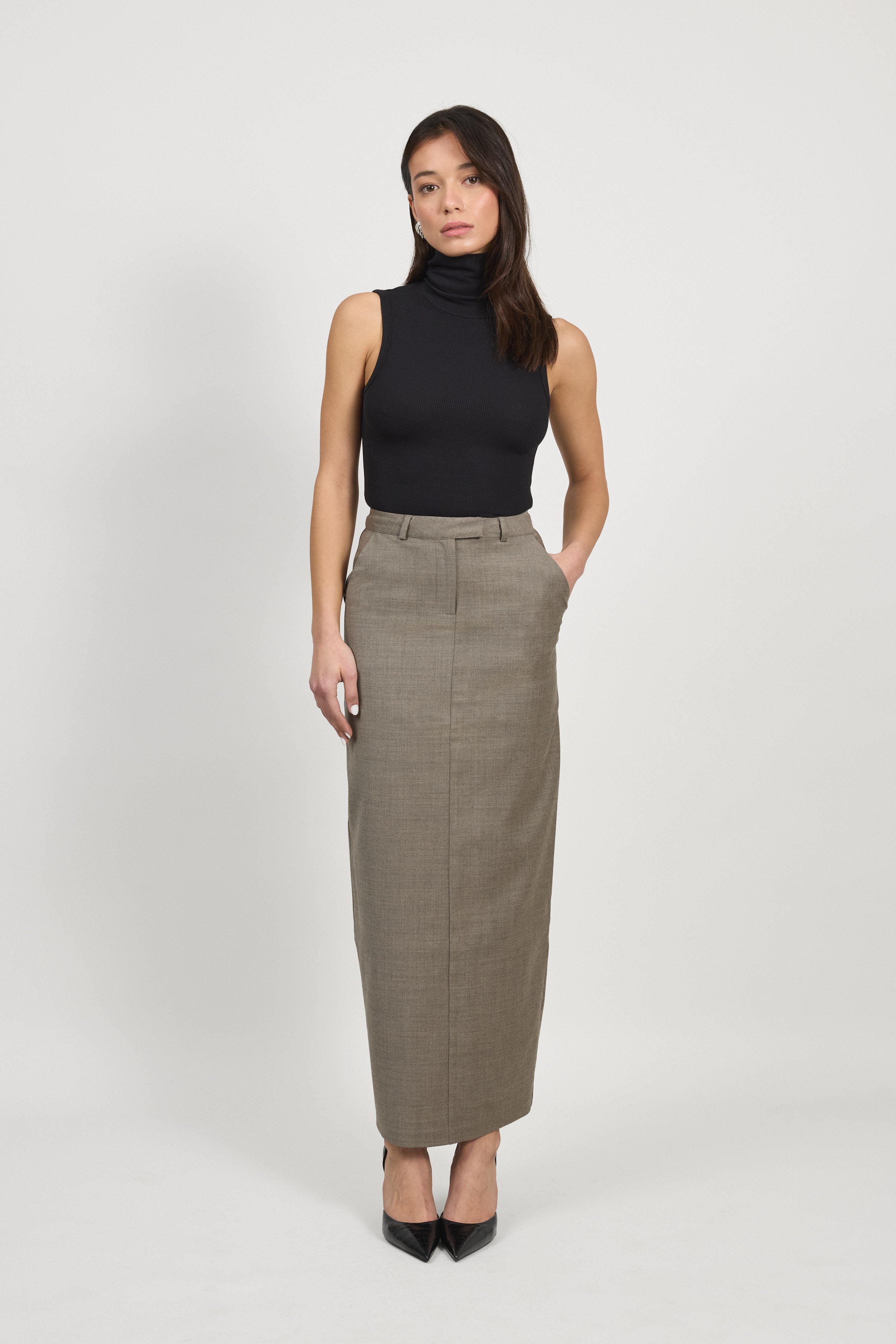 Taupe Tailored Pencil Skirt