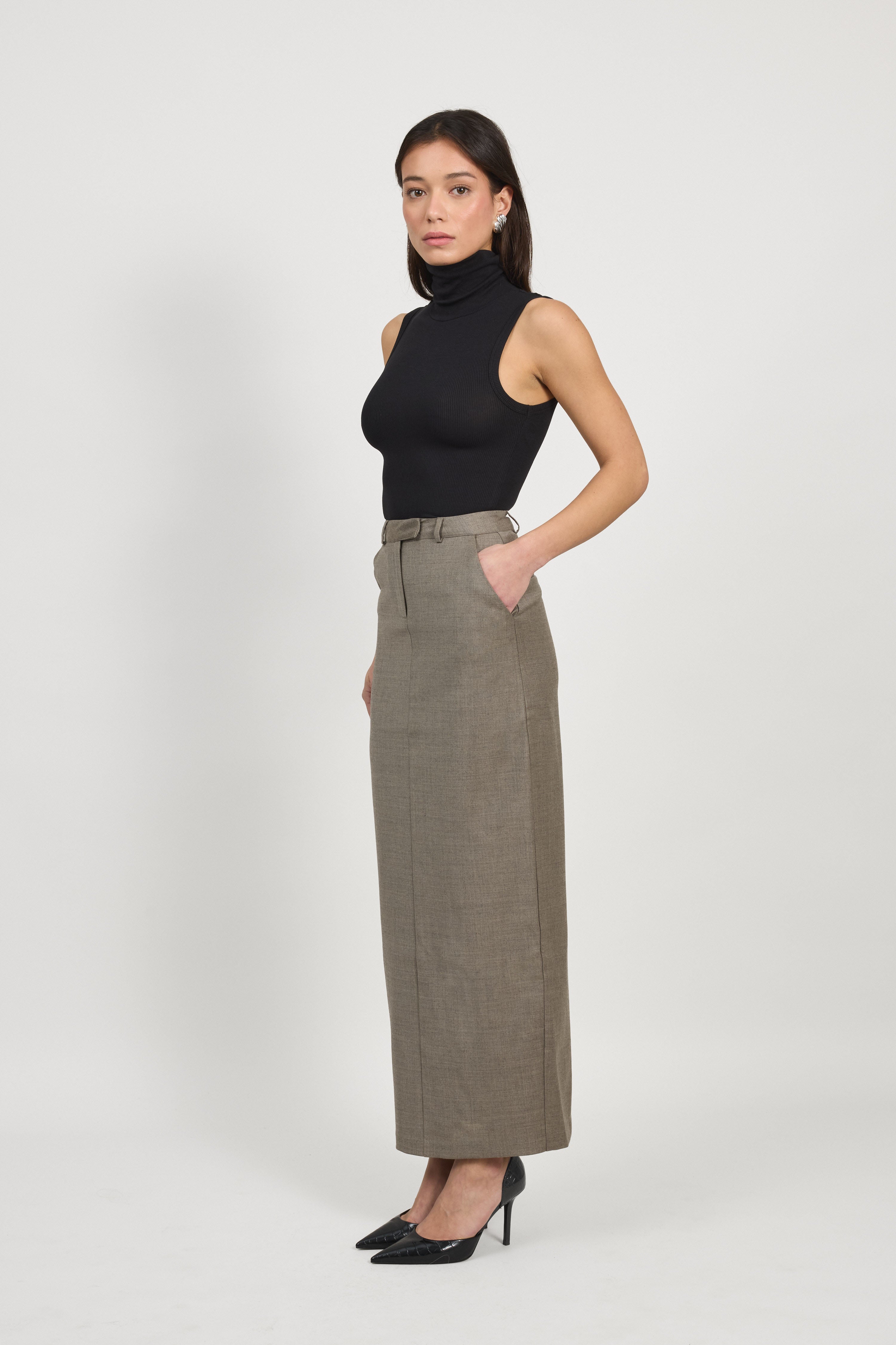 Taupe Tailored Pencil Skirt