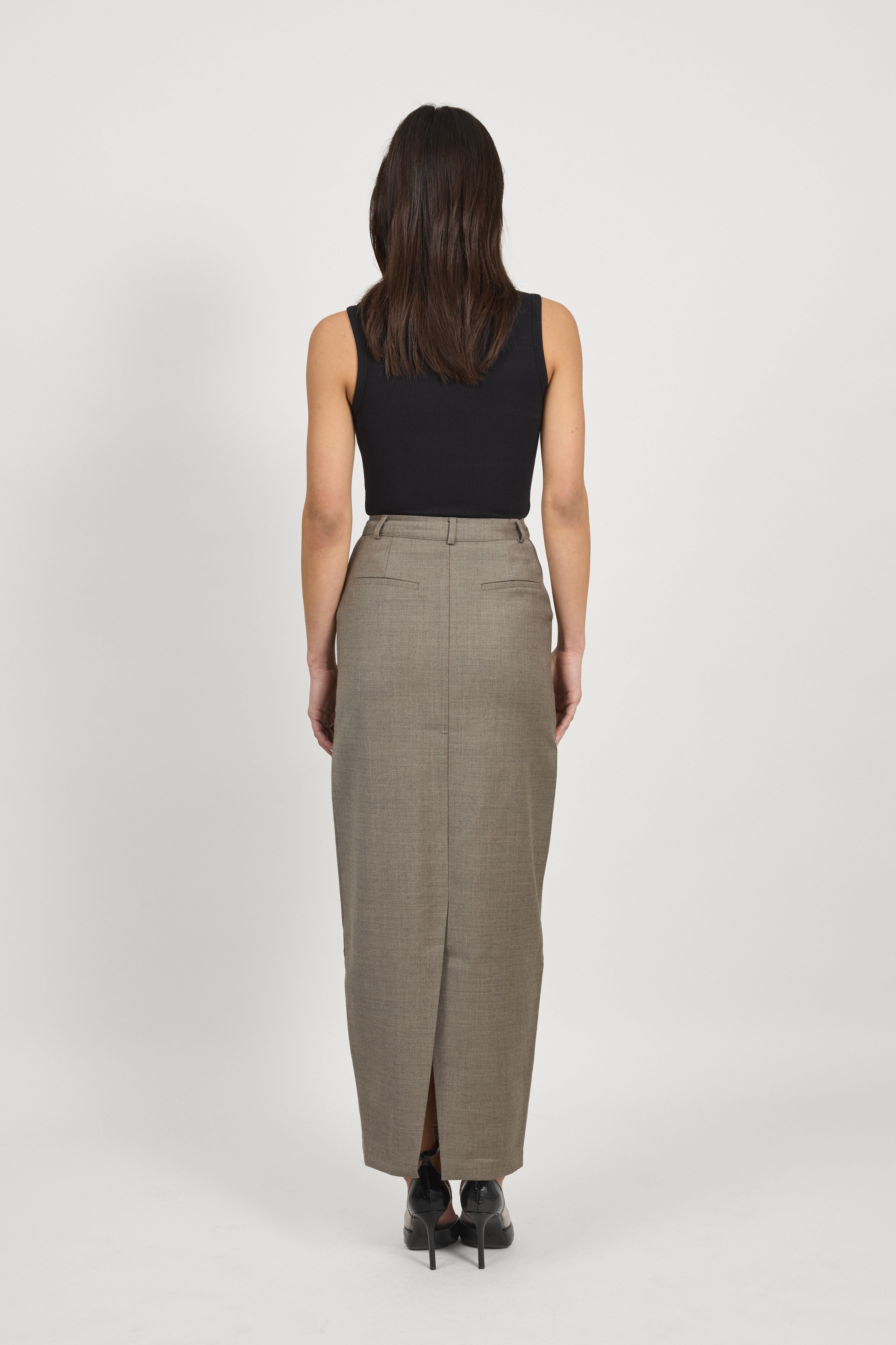 Taupe Tailored Pencil Skirt