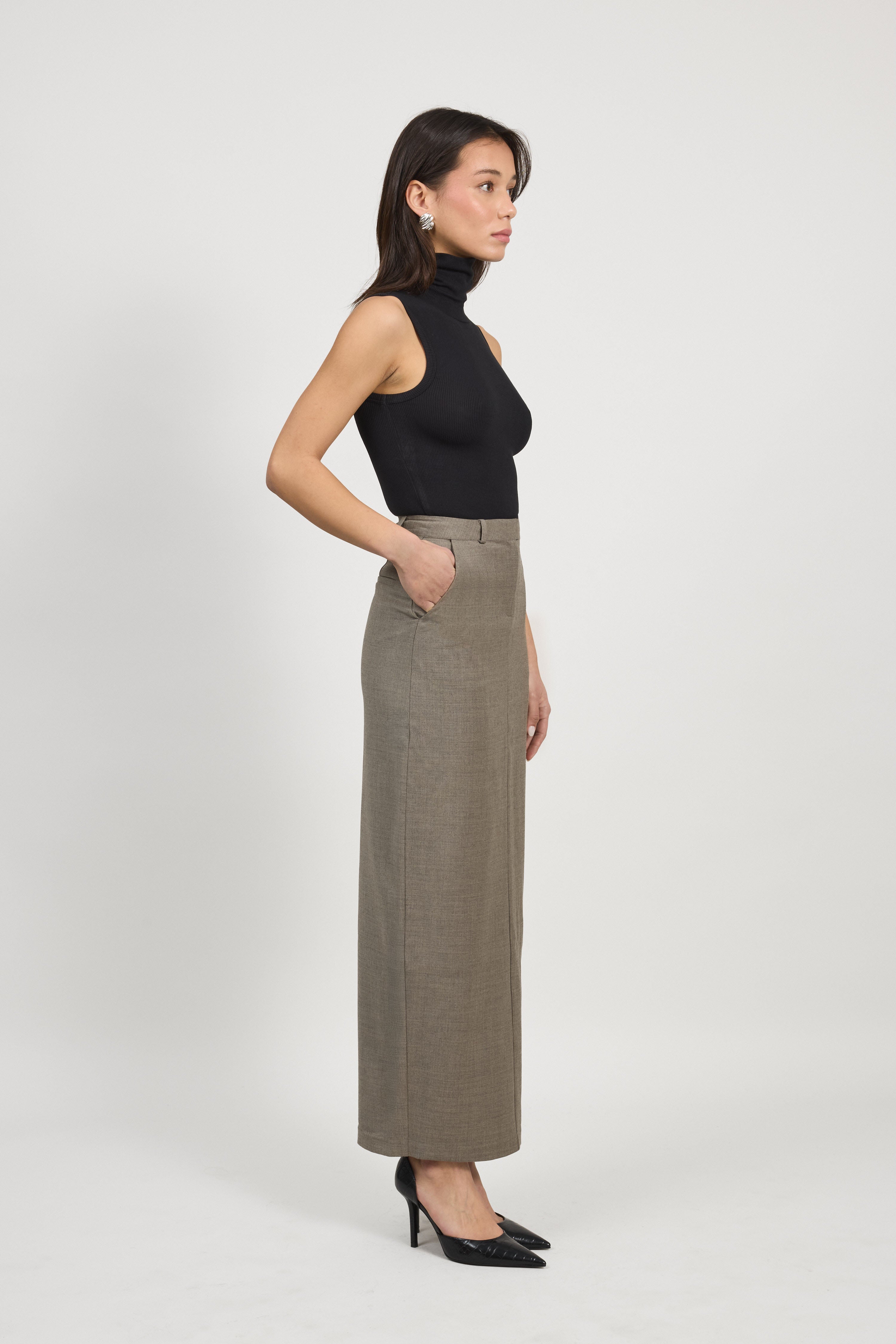 Taupe Tailored Pencil Skirt