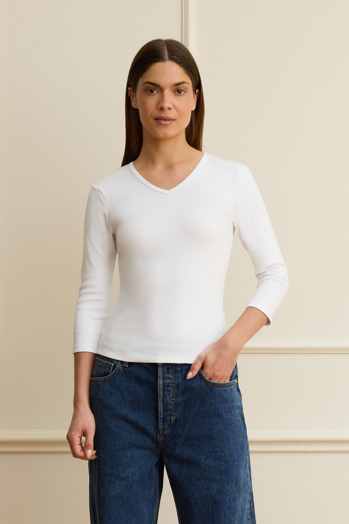 White v-neck tee