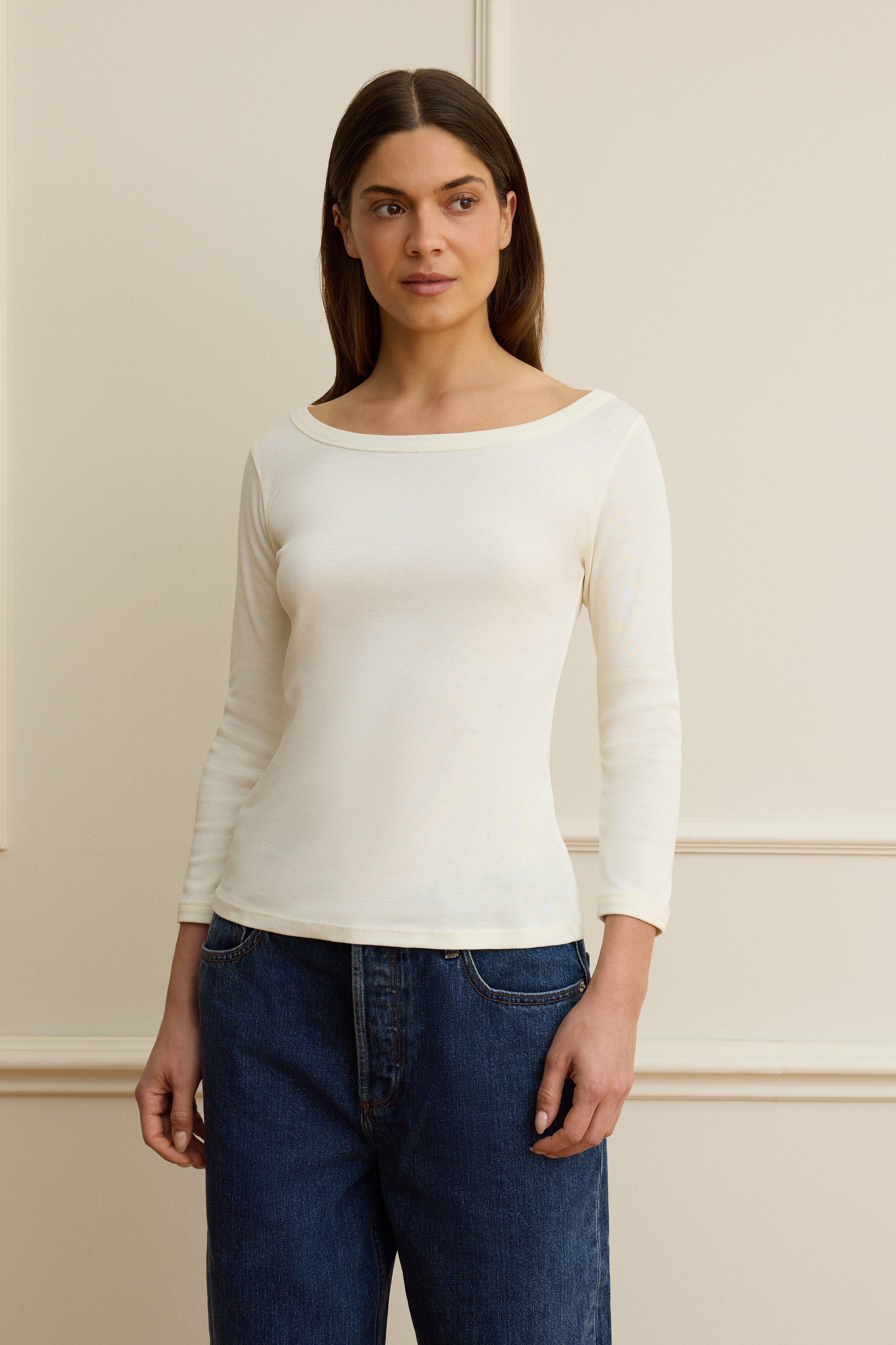 Cream boat neck tee