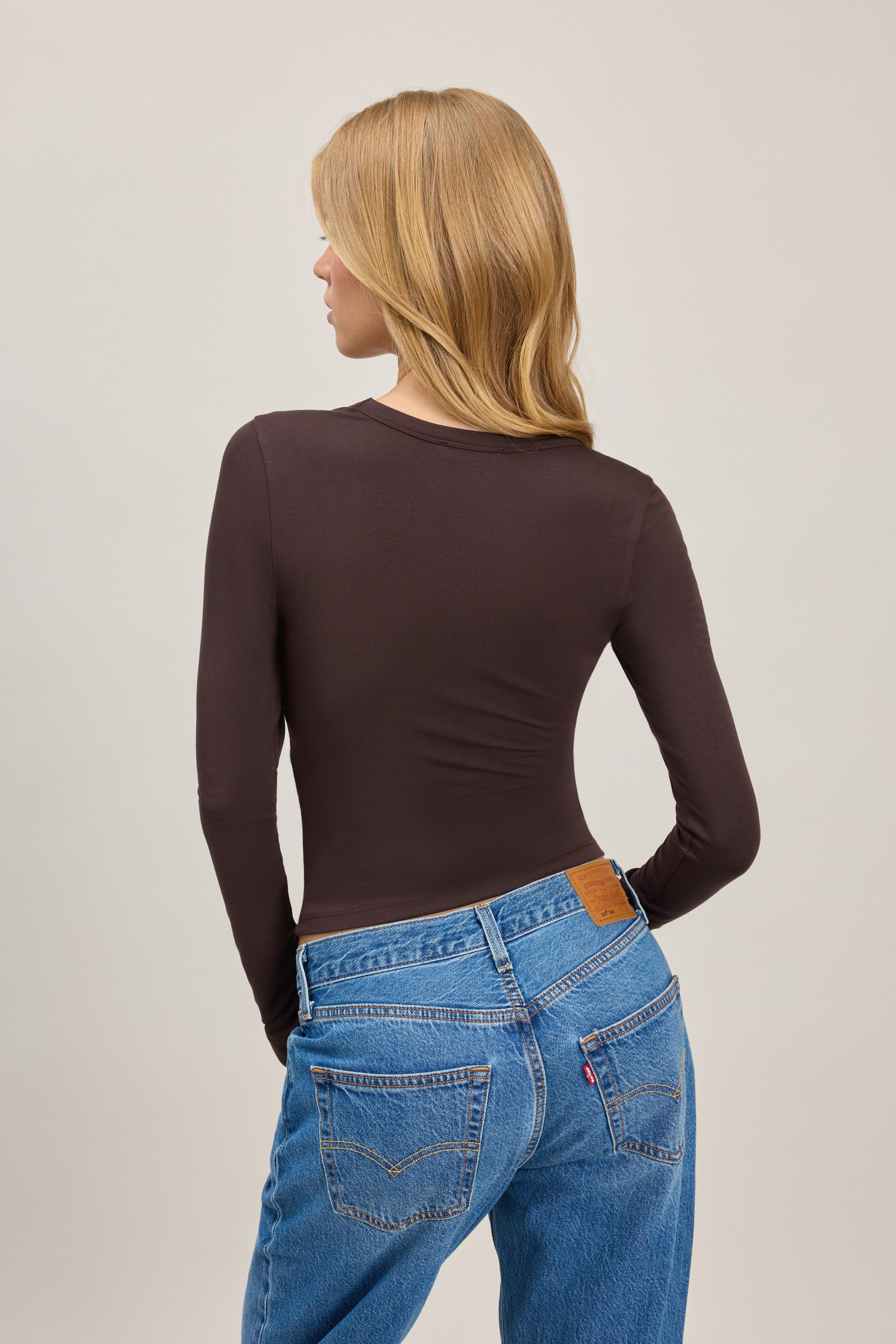 Brown deep u-neck long sleeve