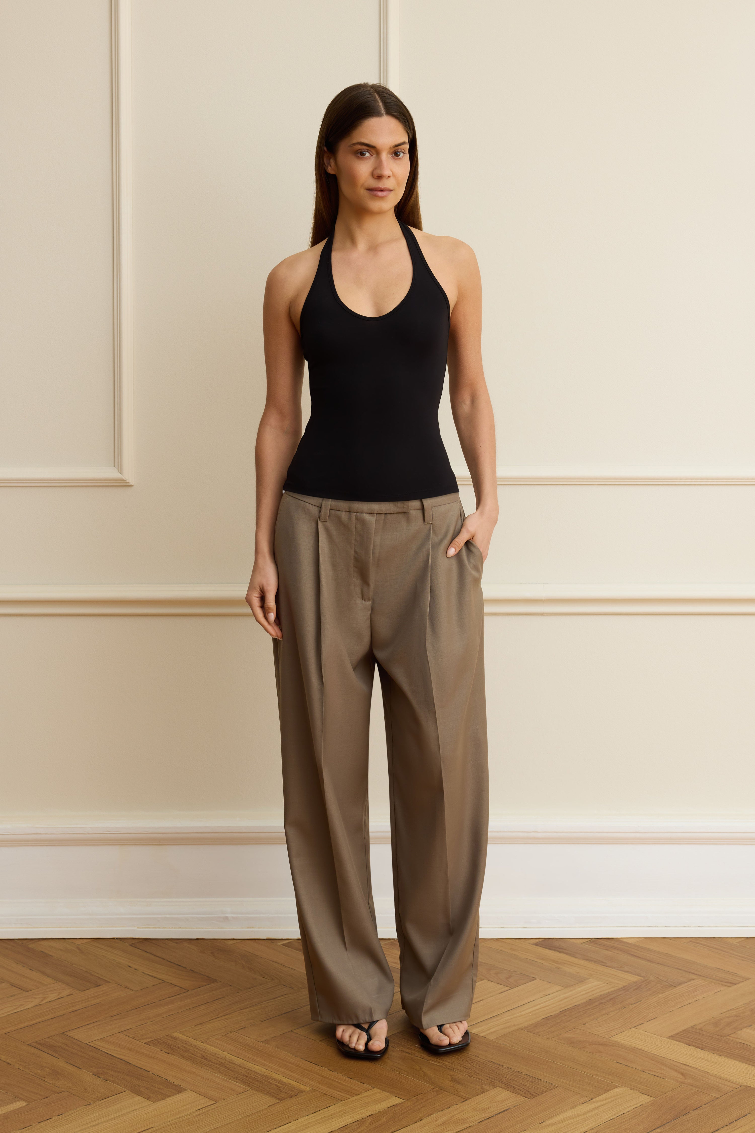 Black sculpted halterneck top