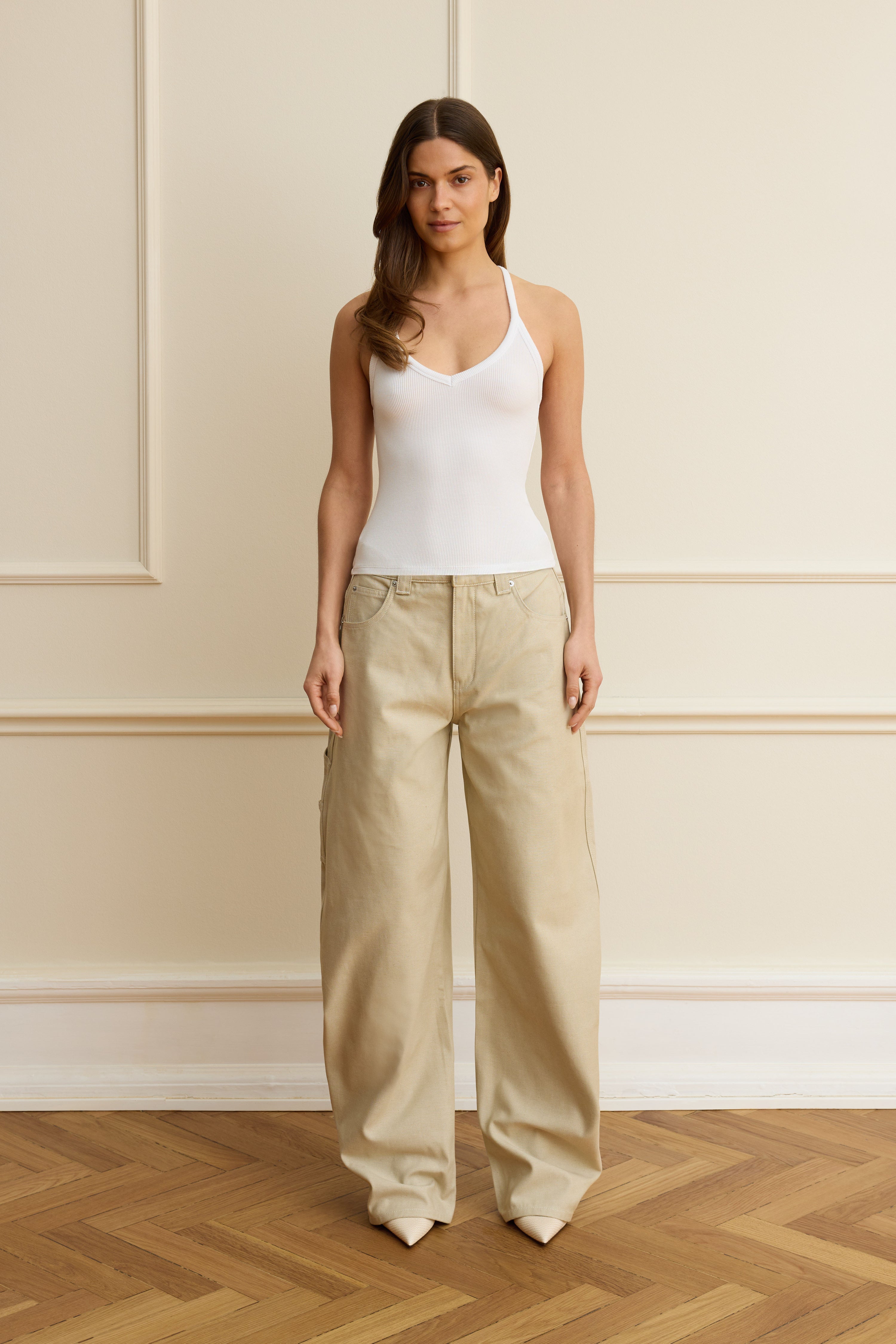 White ribbed v-neck tank