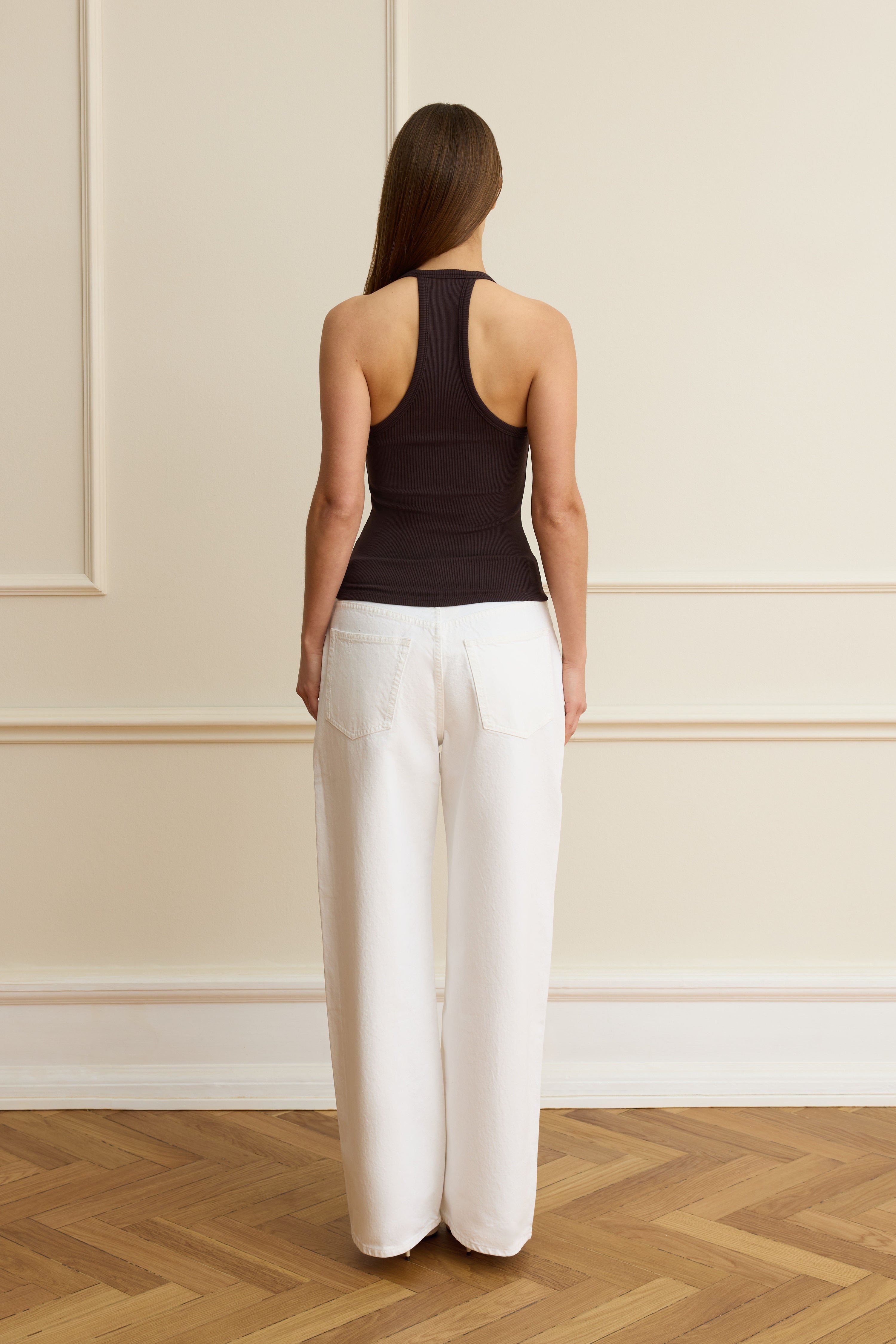 Brown ribbed v-neck tank
